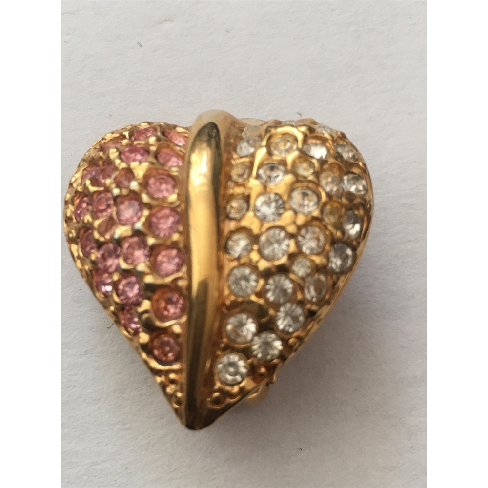 Joan rivers rhinestone pink heart gold tone clip earrings